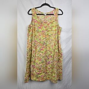 J. Jill Love Linen Size Large Pink Green Artsy Abstract Printed  Shift Dress